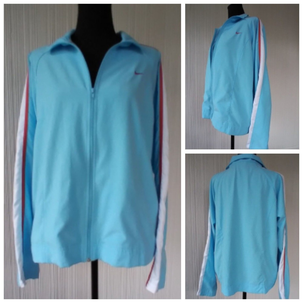 Nike Women's Size Lrg (12-14) Athletic Jacket Retro, Blue, Lightweight, Full Zip